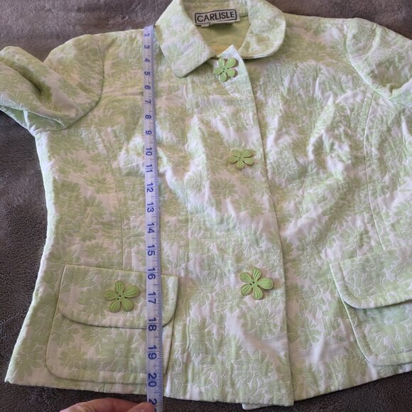 Carlisle Vintage Green Floral Jacquard Jacket Blazer Size 8 Button Front - Picture 13 of 15